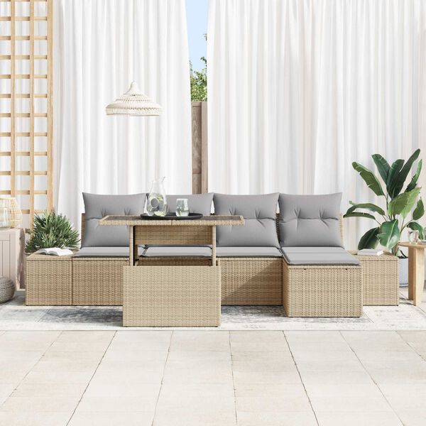 vidaXL Garten-Sofa-Set mit Speicher 6 pcs Beige Poly Rattan