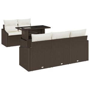 vidaXL Garten-Sofa-Set mit Kissen 6 pcs Braun und Creme Poly-Rattan