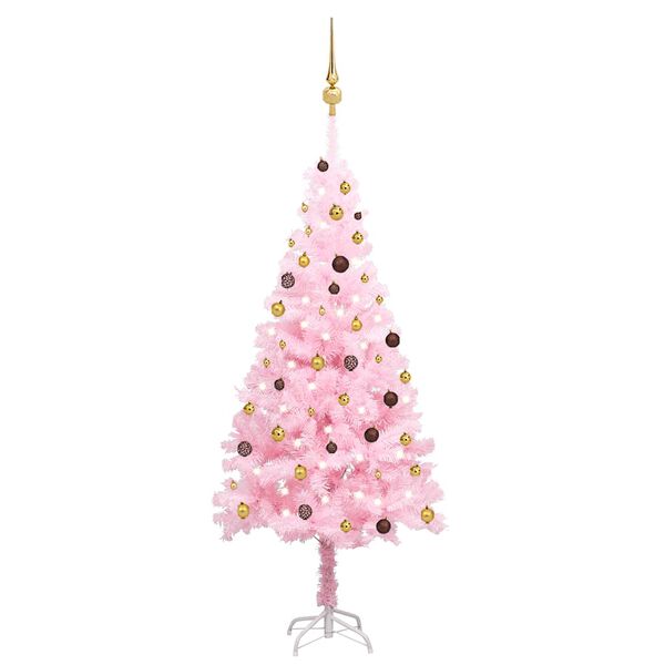 vidaXL K&uuml;nstlicher Weihnachtsbaum mit Beleuchtung & Kugeln Rosa 210cm