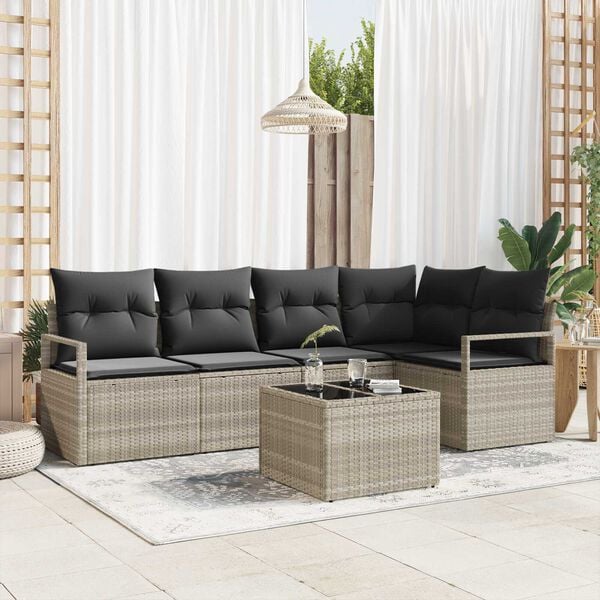 vidaXL Garten-Sofa-Set mit Kissen mit Speicher 6 pcs Hellgrau