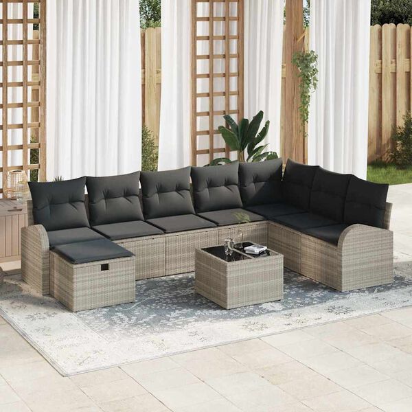 vidaXL Garten-Sofa-Set mit Kissen 9 pcs Hellgrau Poly Rattan