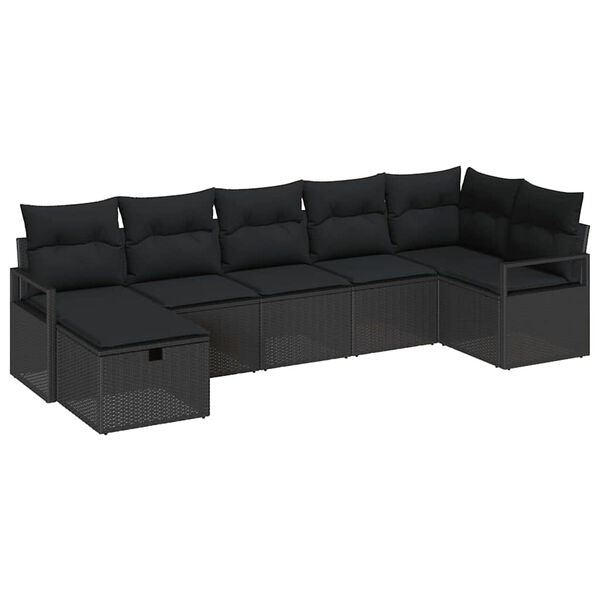 vidaXL Garten-Sofa-Set mit Kissen 7 pcs Schwarz Poly Rattan