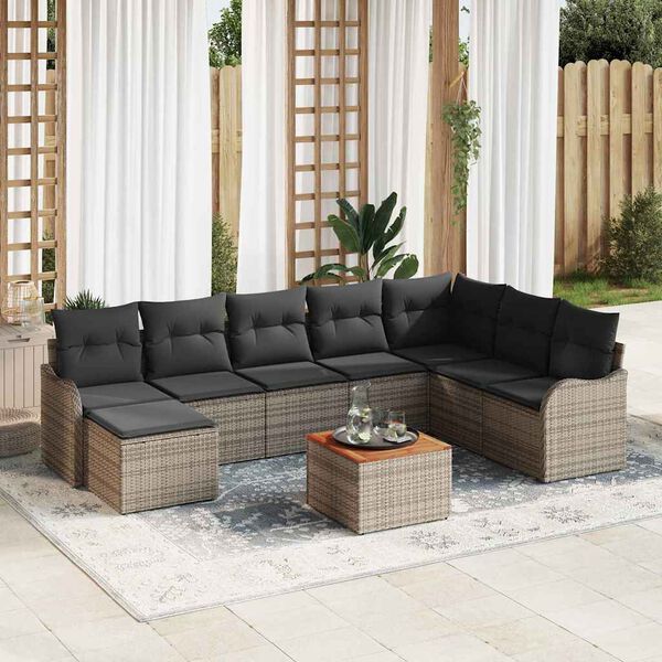 vidaXL Gartensofa-set mit Speicher 9 pcs Grau Poly-Rattan