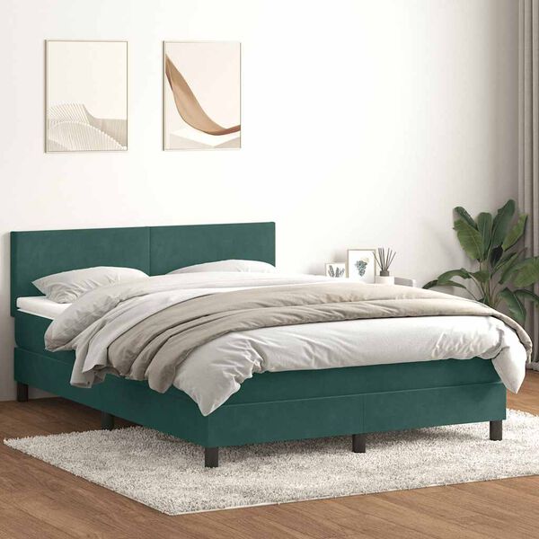 vidaXL Boxspringbett mit Matratze Dunkelgr&uuml;n 140x220 cm Samt