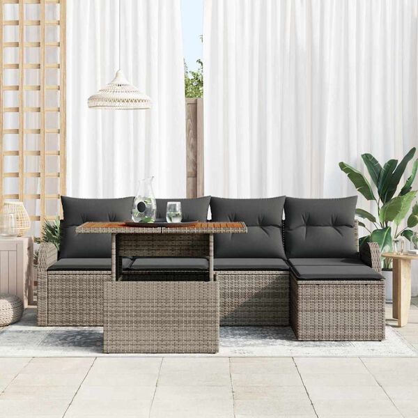 vidaXL Garten-Sofa-Set mit Speicher 6 pcs Grau Poly Rattan