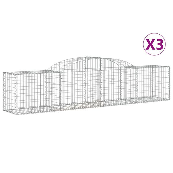 vidaXL Gabionen mit Hochbogen 3 Stk. 300x50x60/80 cm Verzinktes Eisen