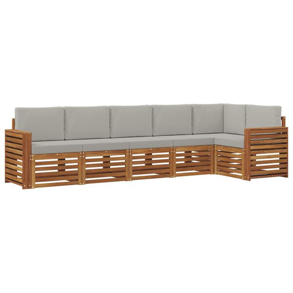 vidaXL Ecksofa Set 6 pcs Nat&uuml;rlich und Hellgrau Massivholz Akazie