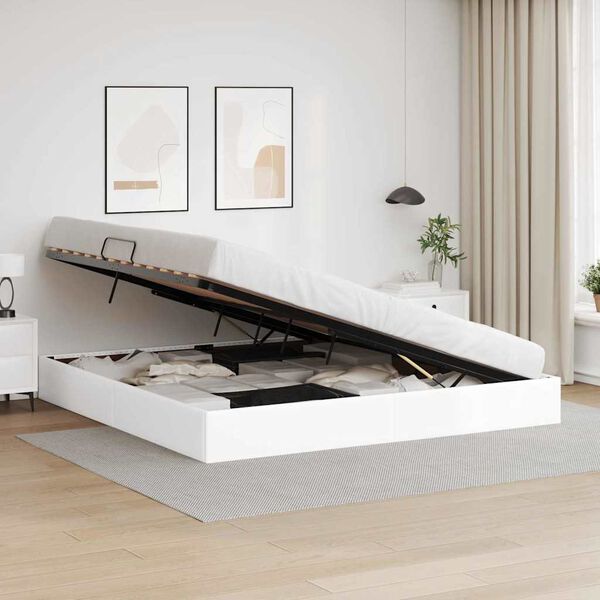 vidaXL Aufbewahrungsbett mit Matratze Reinwei&szlig; 200 x 200 cm Kunstleder