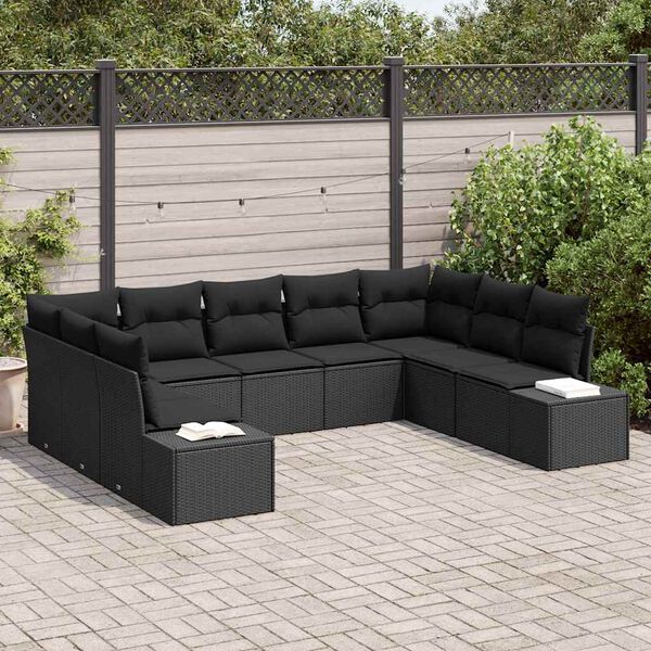 vidaXL Gartensofa-set mit Kissen 9 pcs Schwarz Polyrattan
