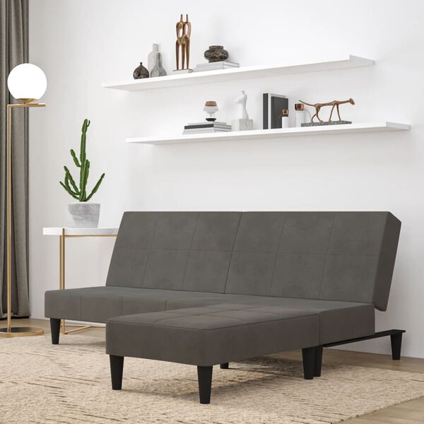 vidaXL Schlafsofa 2-Sitzer mit Hocker Dunkelgrau Mikrofasergewebe