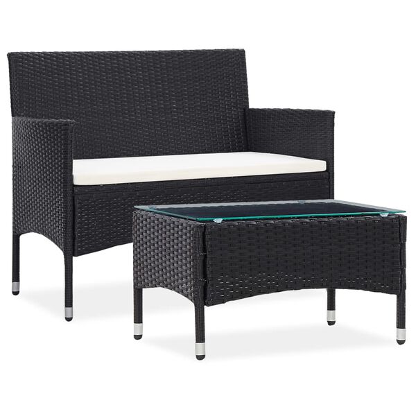 vidaXL 2-tlg. Garten-Lounge-Set mit Auflage Poly Rattan Schwarz