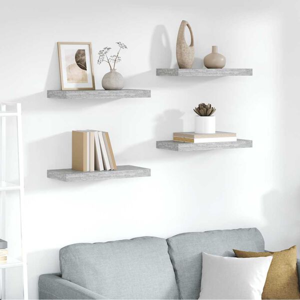 vidaXL Schweberegale 4 Stk. Betongrau 50x23x3,8 cm MDF