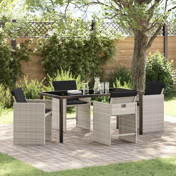 vidaXL Garten Essgruppe mit Kissen 5 pcs Hellgrau Poly-Rattan