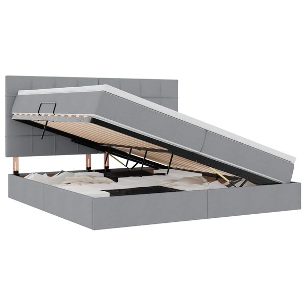 vidaXL Bett mit Stauraum und LED Hellgrau 200 x 200 cm Polyester