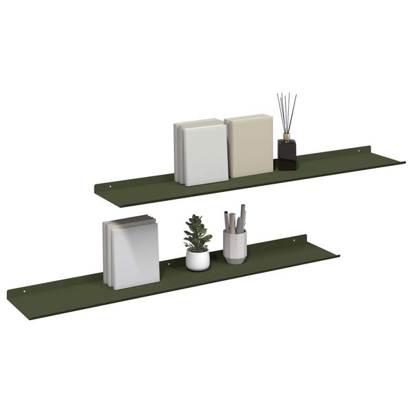 vidaXL Schwebendes Regal 2 pcs Olive Gr&uuml;n 100 x 18 x 2,5 cm Stahl