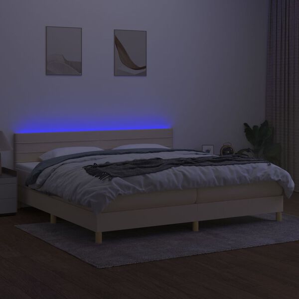 vidaXL Boxspringbett mit Matratze & LED Creme 200x200 cm Stoff