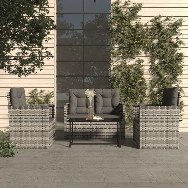 vidaXL 4-tlg. Garten-Lounge-Set mit Kissen Poly Rattan Grau
