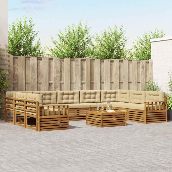 vidaXL Sofagarnituren 10 pcs Natur und Beige Massivholz Akazie
