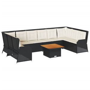 vidaXL 7-tlg. Garten-Lounge-Set mit Kissen Schwarz Poly Rattan