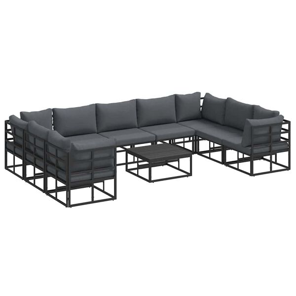 vidaXL Garten-Sofa-Set mit Kissen Schwarz Aluminium