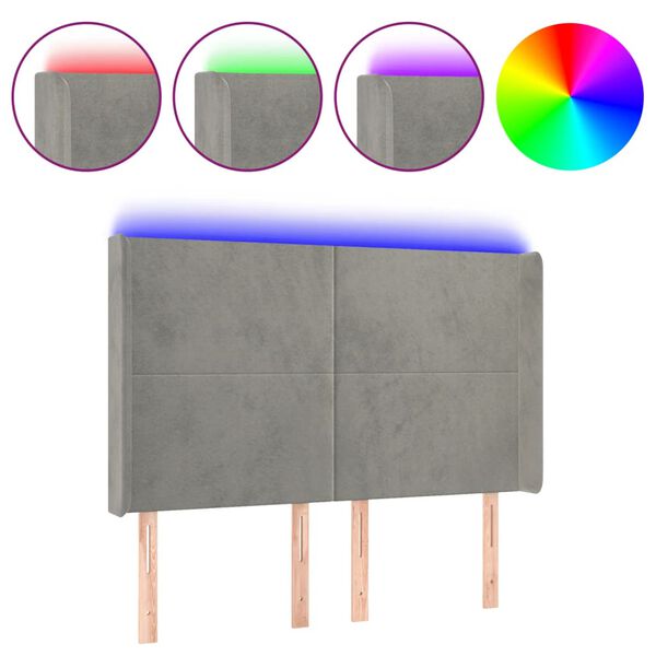 vidaXL LED Kopfteil Hellgrau 147x16x118/128 cm Samt