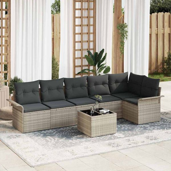 vidaXL Gartensofa-set mit Kissen 7 pcs Hellgrau Poly-Rattan