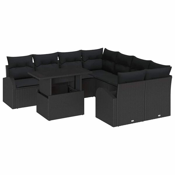 vidaXL Gartensofa-set mit Speicher 9 pcs Schwarz Poly-Rattan
