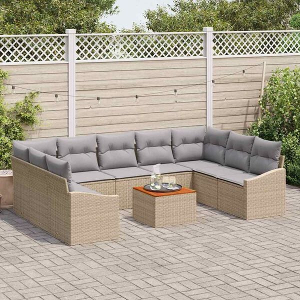 vidaXL Gartensofa-set mit Kissen 10 pcs Beige Poly-Rattan