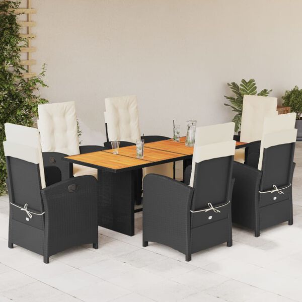 vidaXL 7-tlg. Garten-Essgruppe mit Kissen Schwarz Poly Rattan