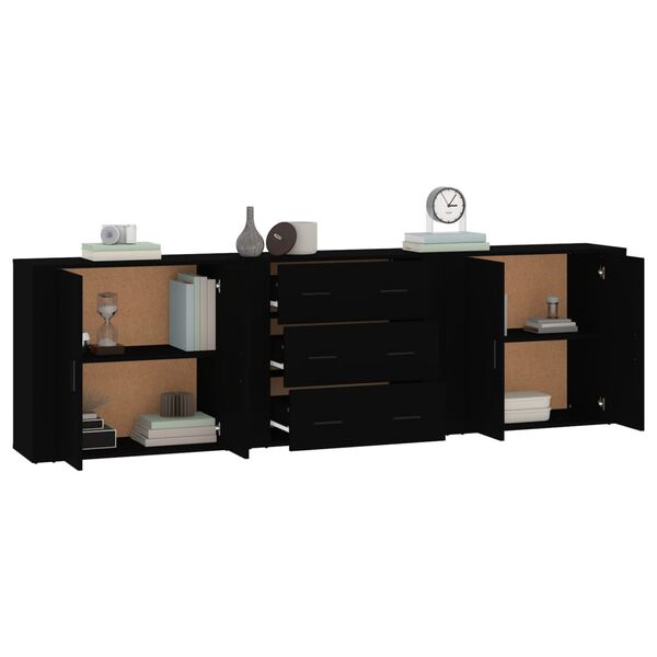 vidaXL Sideboards 3 Stk. Schwarz Holzwerkstoff
