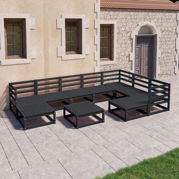 vidaXL 10-tlg. Garten-Lounge-Set Schwarz Massivholz Kiefer