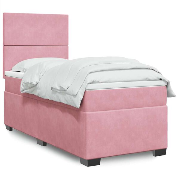 vidaXL Boxspringbett mit Matratze Rosa 90x190 cm Samt