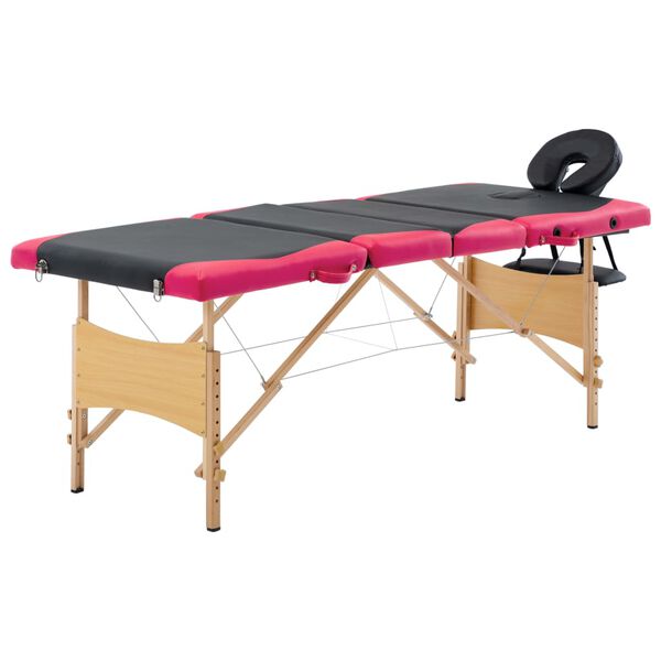 vidaXL Massageliege Klappbar 4-Zonen mit Holzgestell Schwarz und Rosa