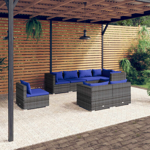 vidaXL 8-tlg. Garten-Lounge-Set mit Kissen Poly Rattan Grau