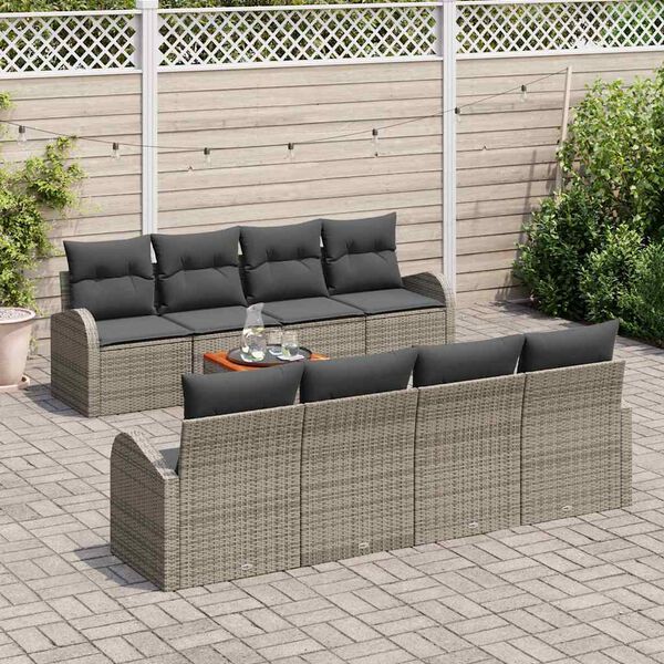 vidaXL Gartensofa-set mit Kissen 9 pcs Grau Poly-Rattan