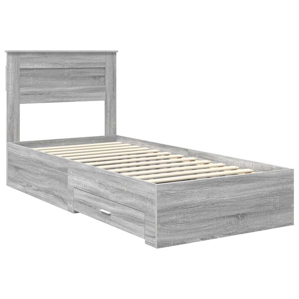 vidaXL Bettrahmen Graue Sonoma und Silber 75 x 190 cm Holzwerkstoff