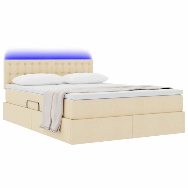 vidaXL Bett mit Stauraum und LED mit Matratze Creme 140 x 190 cm Stoff