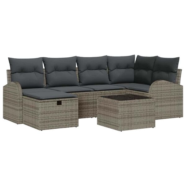 vidaXL Sofa Set mit Kissen mit Speicher Grau Poly-Rattan