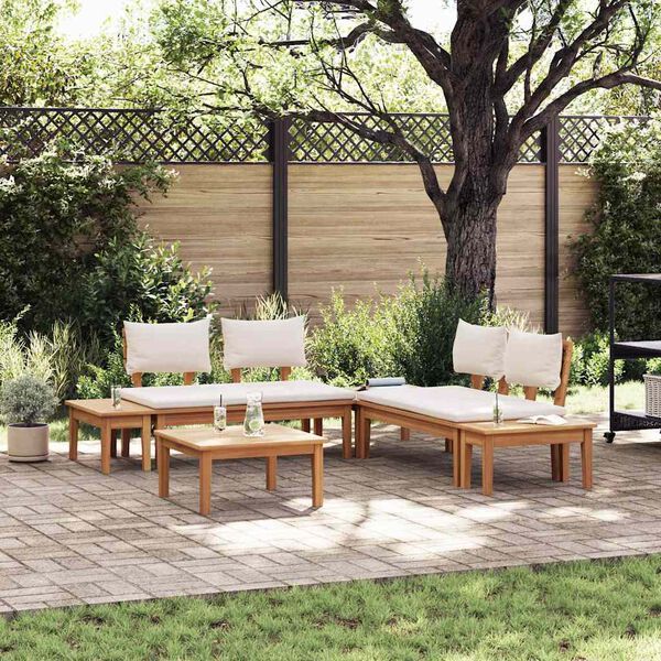 vidaXL Gartenbänke Set mit Kissen mit Speicher 3 pcs Braun und Creme