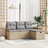 vidaXL Garten-Sofa-Set mit Kissen mit Speicher 4 pcs Beige Poly Rattan