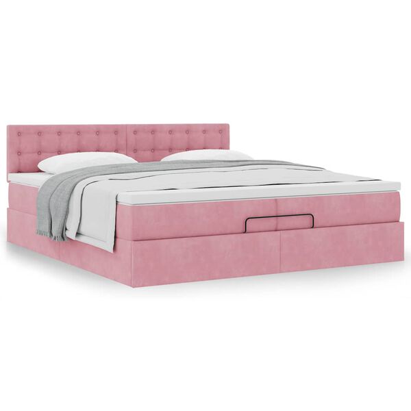 vidaXL Ottoman-Bett mit Matratze Rosa 200x200 cm Samt
