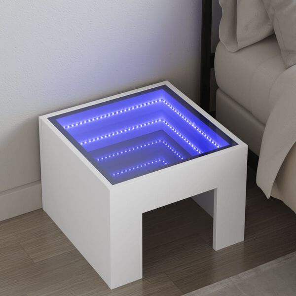 vidaXL Nachttisch mit Infinity-LED Wei&szlig; 40x40x30 cm