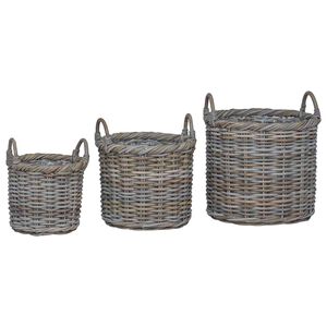 vidaXL Blumentopfkorb mit Speicher 3 pcs Grau Kubu Rattan