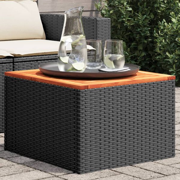 vidaXL Gartentisch Schwarz 55 x 55 x 37 cm Poly Rattan und Akazienholz