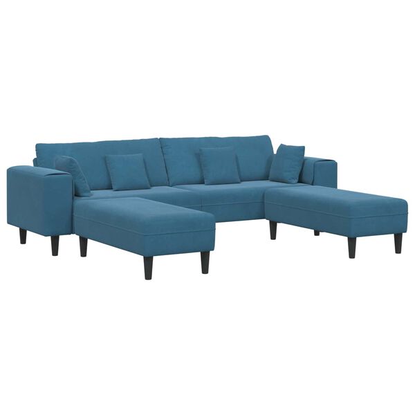vidaXL Sofa mit Kissen 3 pcs Blau Samt