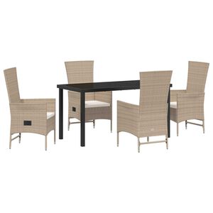 vidaXL Garten Essgruppe mit Kissen 5 pcs Beige Poly-Rattan