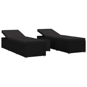 vidaXL Garten Sonnenliegen mit Kissen 3 pcs Schwarz Poly Rattan