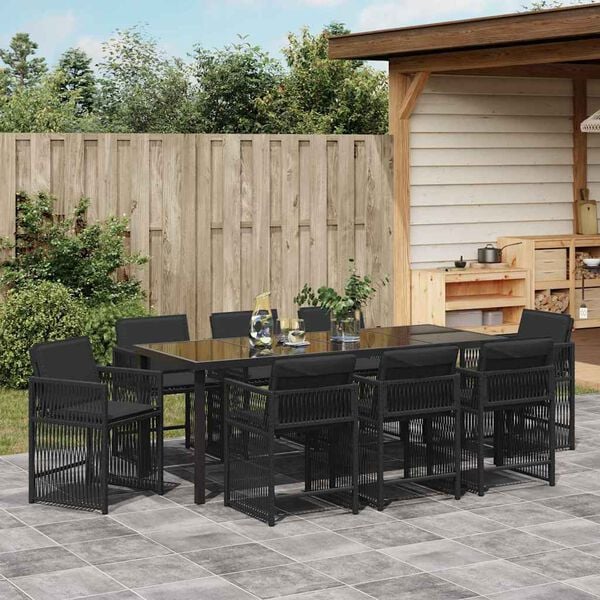 vidaXL Garten Essgruppe 9 pcs Schwarz Poly-Rattan