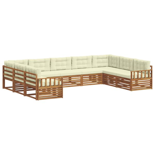 vidaXL Outdoor-Sofagarnitur 9 pcs Natur und Creme Massivholz Akazie