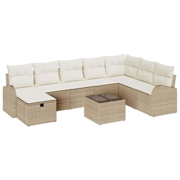 vidaXL Sofa Set mit Kissen mit Speicher Beige und Creme Poly-Rattan